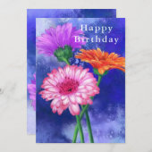Happy Birthday - geweldige drie kleuren Gerberas (Voorkant / Achterkant)