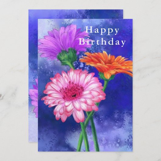 Happy Birthday - geweldige drie kleuren Gerberas (Voorkant / Achterkant)