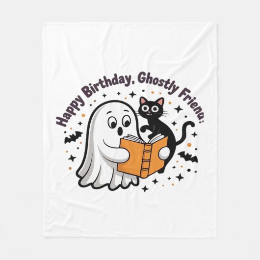 Happy Birthday Ghost Cat PNG - Spooky Schattige Cl Fleece Deken (Voorkant)