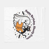 Happy Birthday Ghost Cat PNG - Spooky Schattige Cl Fleece Deken (Voorkant (Horizontaal))