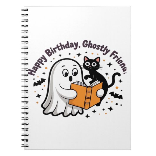 Happy Birthday Ghost Cat PNG - Spooky Schattige Cl Notitieboek (Voorkant)