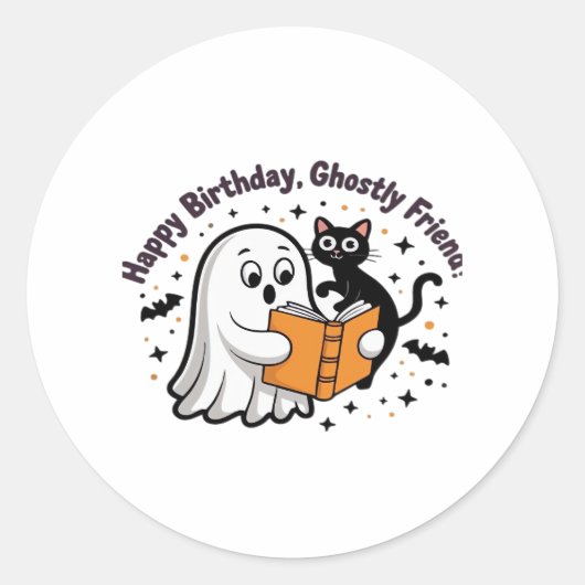 Happy Birthday Ghost Cat PNG - Spooky Schattige Cl Ronde Sticker (Voorkant)