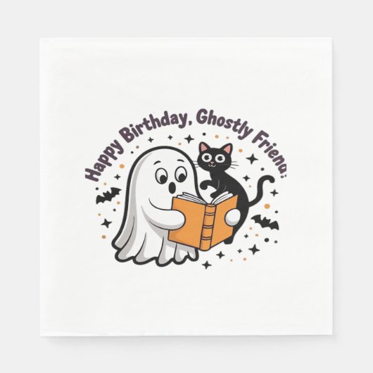 Happy Birthday Ghost Cat PNG - Spooky Schattige Cl Servet (Voorkant)