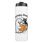 Happy Birthday Ghost Cat PNG - Spooky Schattige Cl Thermosbeker (Voorkant)