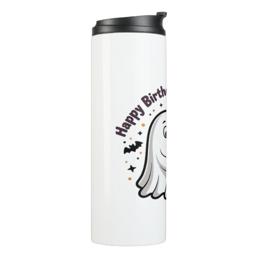 Happy Birthday Ghost Cat PNG - Spooky Schattige Cl Thermosbeker (Gedraaid links)