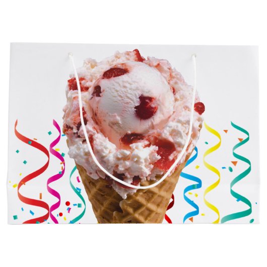 Happy Birthday Gift Bag aardbei Ice Cream Groot Cadeauzakje (Achterkant)