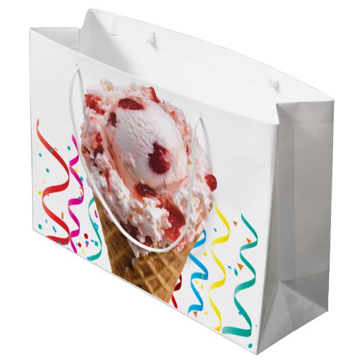 Happy Birthday Gift Bag aardbei Ice Cream Groot Cadeauzakje (Achterkant Gekanteld)