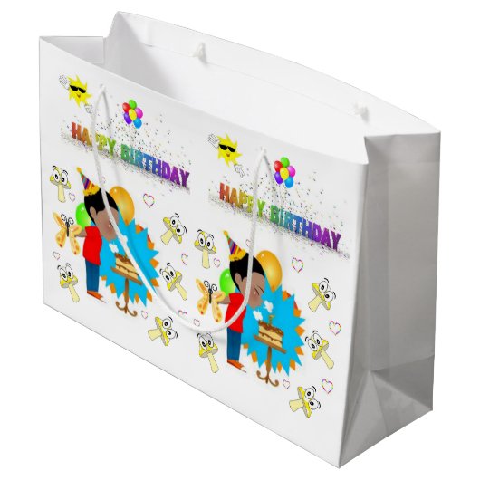 Happy Birthday Gift Bag African Boy Groot Cadeauzakje (Achterkant Gekanteld)