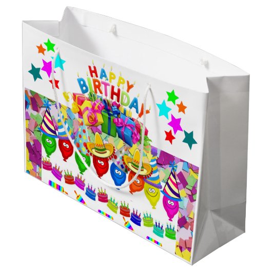 Happy Birthday Gift Bag-ballonnen Groot Cadeauzakje (Achterkant Gekanteld)
