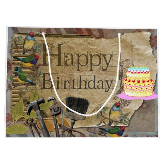 Happy Birthday Gift Bag Construction Tools Groot Cadeauzakje (Achterkant)