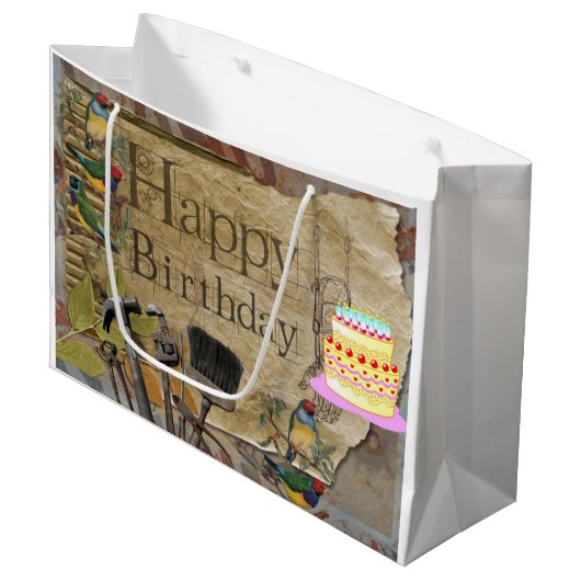 Happy Birthday Gift Bag Construction Tools Groot Cadeauzakje (Voorkant Gekanteld)