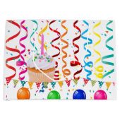 Happy Birthday Gift Bag Cupcake Confetti Groot Cadeauzakje (Voorkant)