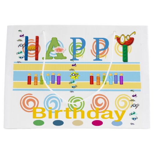 Happy Birthday Gift Bag EyeGlasses Groot Cadeauzakje (Voorkant)