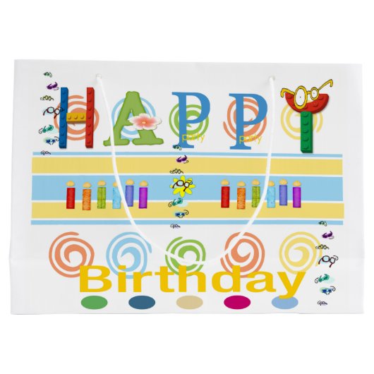 Happy Birthday Gift Bag EyeGlasses Groot Cadeauzakje (Achterkant)