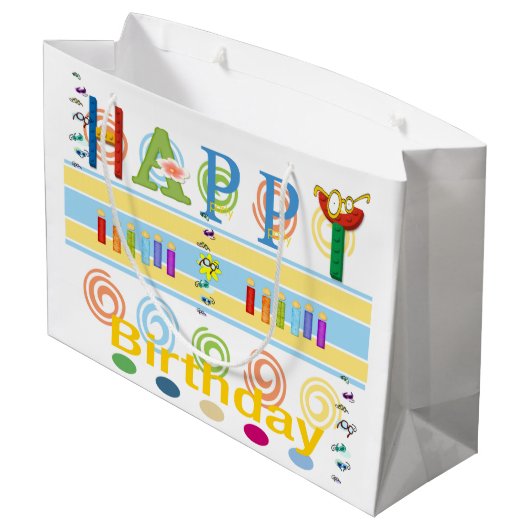 Happy Birthday Gift Bag EyeGlasses Groot Cadeauzakje (Achterkant Gekanteld)