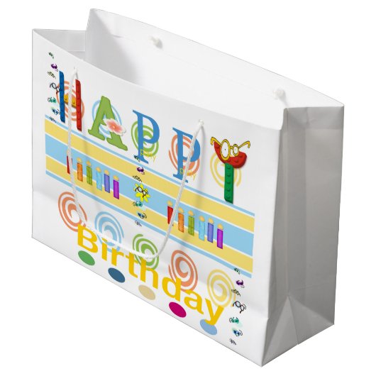 Happy Birthday Gift Bag EyeGlasses Groot Cadeauzakje (Voorkant Gekanteld)