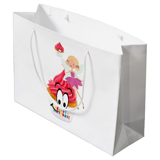 Happy Birthday Gift Bag Fairy Cupcake Groot Cadeauzakje (Achterkant Gekanteld)