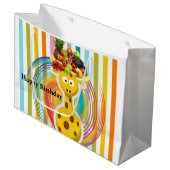 Happy Birthday Gift Bag Giraffe Fruit Stripe Groot Cadeauzakje (Voorkant Gekanteld)