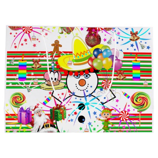 Happy Birthday Gift Bag kerstman Snowman Santa Groot Cadeauzakje (Achterkant)