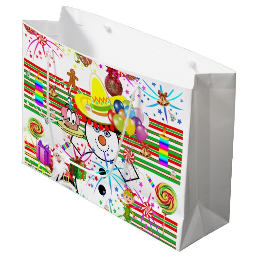 Happy Birthday Gift Bag kerstman Snowman Santa Groot Cadeauzakje (Voorkant Gekanteld)