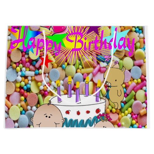Happy Birthday Gift Bag Kinder Groot Cadeauzakje (Voorkant)