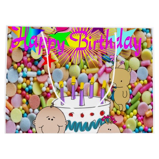 Happy Birthday Gift Bag Kinder Groot Cadeauzakje (Achterkant)