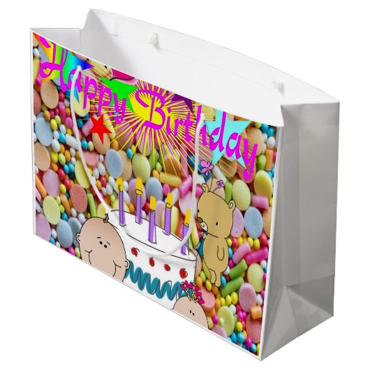 Happy Birthday Gift Bag Kinder Groot Cadeauzakje (Achterkant Gekanteld)