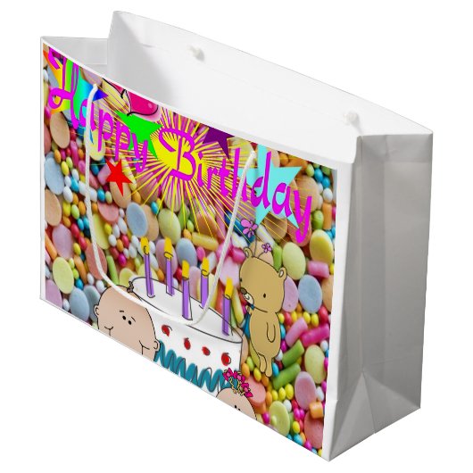 Happy Birthday Gift Bag Kinder Groot Cadeauzakje (Voorkant Gekanteld)