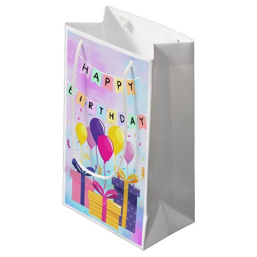 Happy Birthday gift Bag Klein Cadeauzakje (Voorkant Gekanteld)