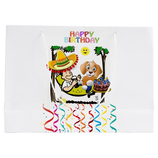 Happy Birthday Gift Bag Man Dog Groot Cadeauzakje (Achterkant)