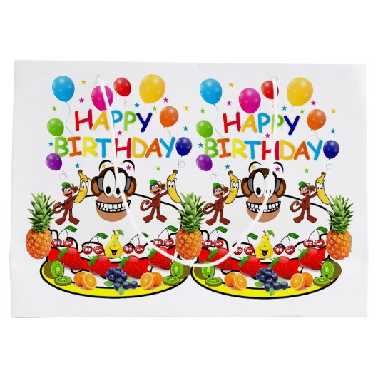 Happy Birthday Gift Bag Monkey Groot Cadeauzakje (Achterkant)
