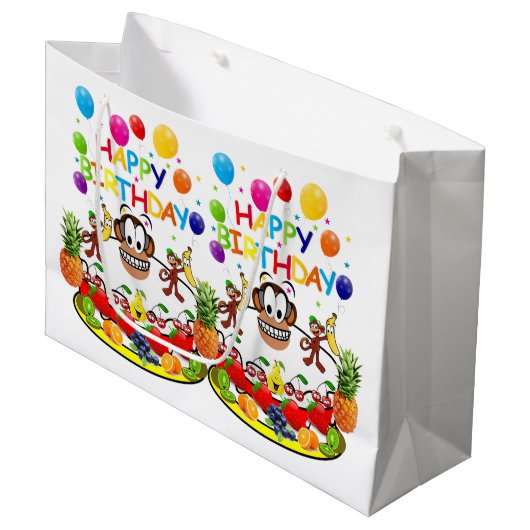 Happy Birthday Gift Bag Monkey Groot Cadeauzakje (Voorkant Gekanteld)