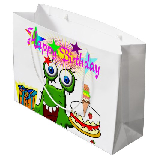 Happy Birthday Gift Bag Monster Groot Cadeauzakje (Achterkant Gekanteld)