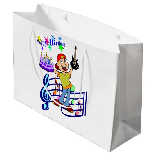 Happy Birthday Gift Bag Musician Guitar Groot Cadeauzakje (Achterkant Gekanteld)