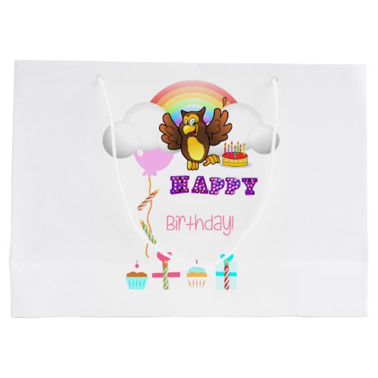 Happy Birthday Gift Bag Owl Groot Cadeauzakje (Achterkant)