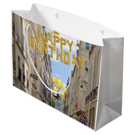 Happy Birthday Gift Bag Paris Frankrijk Groot Cadeauzakje (Achterkant Gekanteld)