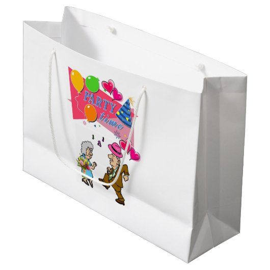 Happy Birthday Gift Bag Party Time Jubileum Groot Cadeauzakje (Voorkant Gekanteld)
