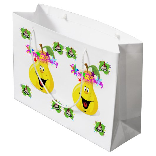 Happy Birthday Gift Bag Pear Groot Cadeauzakje (Achterkant Gekanteld)