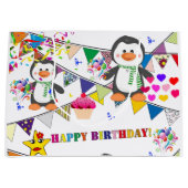Happy Birthday Gift Bag Penguin Groot Cadeauzakje (Voorkant)