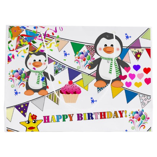 Happy Birthday Gift Bag Penguin Groot Cadeauzakje (Achterkant)