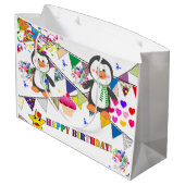 Happy Birthday Gift Bag Penguin Groot Cadeauzakje (Achterkant Gekanteld)