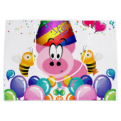 Happy Birthday Gift Bag Pink Pig Bumblebee Groot Cadeauzakje (Voorkant)