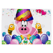 Happy Birthday Gift Bag Pink Pig Bumblebee Groot Cadeauzakje (Achterkant)