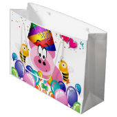 Happy Birthday Gift Bag Pink Pig Bumblebee Groot Cadeauzakje (Voorkant Gekanteld)