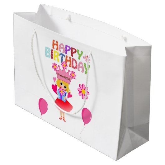 Happy Birthday Gift Bag Princess Groot Cadeauzakje (Achterkant Gekanteld)