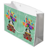 Happy Birthday Gift Bag Stripe Penguin Groot Cadeauzakje (Achterkant Gekanteld)