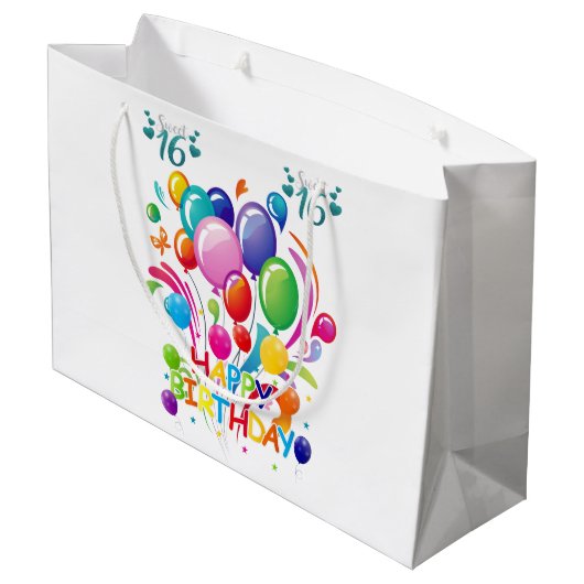 Happy Birthday Gift Bag Sweet Sixteen Groot Cadeauzakje (Achterkant Gekanteld)