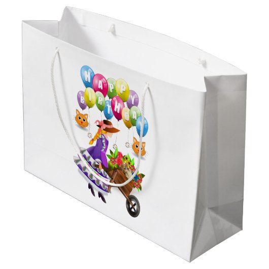Happy Birthday Gift Bag Victoriaans Groot Cadeauzakje (Achterkant Gekanteld)