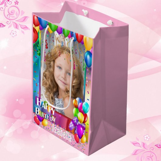 Happy Birthday Gift Bag Voeg de meisjesnaam toe Medium Cadeauzakje