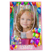 Happy Birthday Gift Bag Voeg de meisjesnaam toe Medium Cadeauzakje (Voorkant)